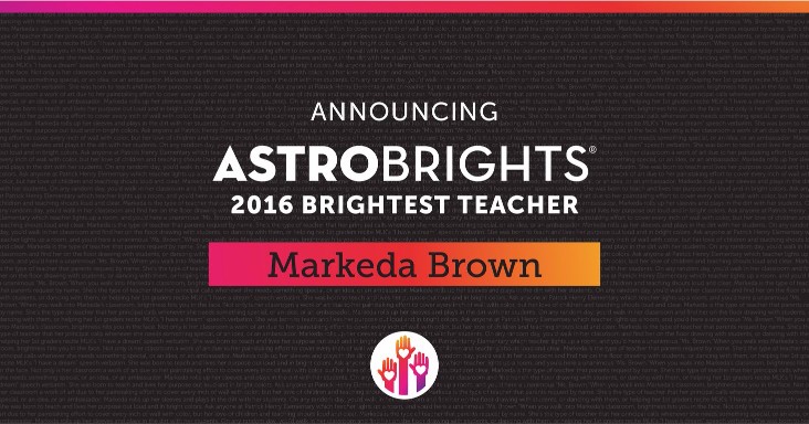 Astrobrights Brightest Teacher Winner 2016