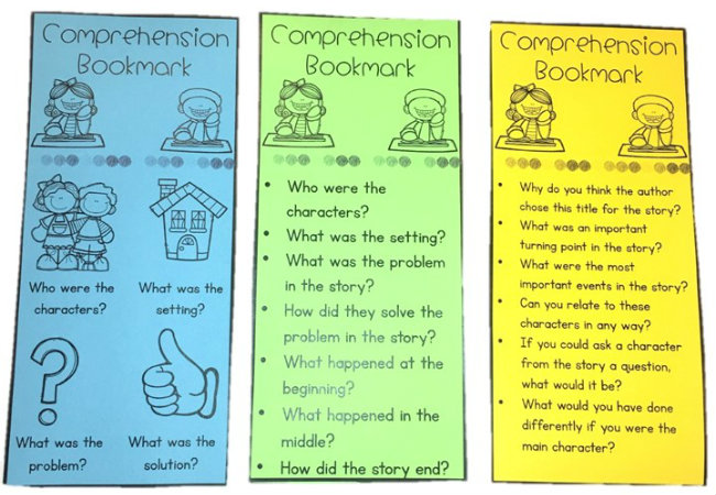 Colorful Reading Comprehension Bookmarks