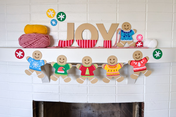 Ugly Sweater Gingerbread Gang and Joy Holiday Mantle Decor